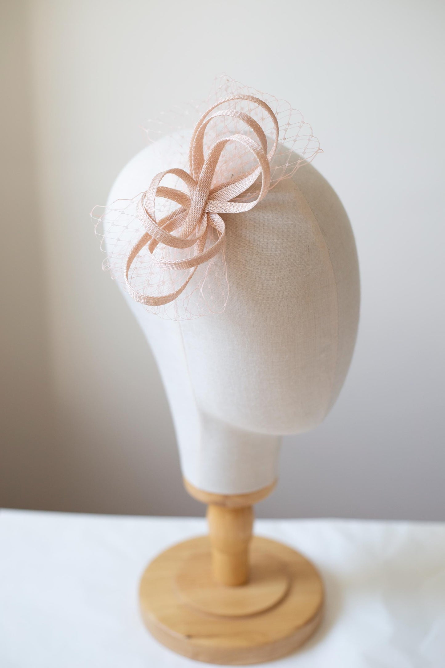 Blush Fascinator with Netting: Vintage-Inspired Wedding Headpiece