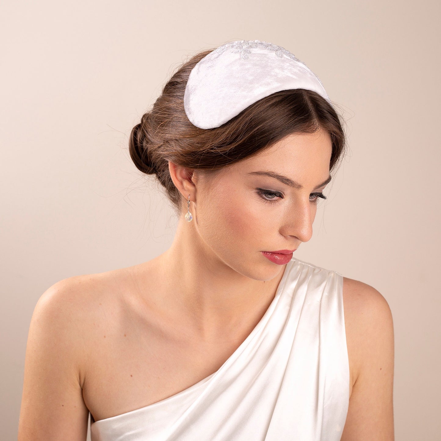 Old Hollywood Bridal Cap | Beaded Lace & Silk Velvet Headpiece Inspired by 1950s Glamour