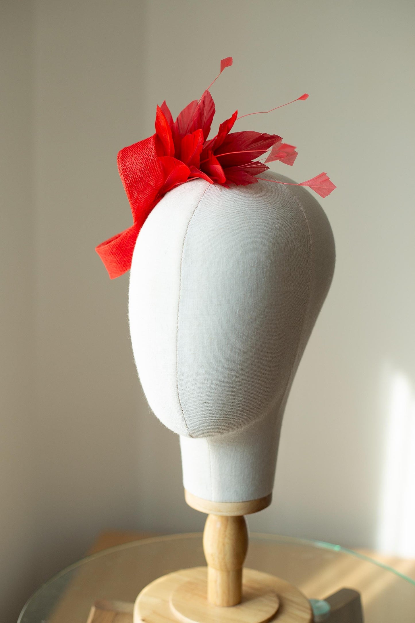 Poppy Red Feather Fascinator, Elegant Wedding Headpiece