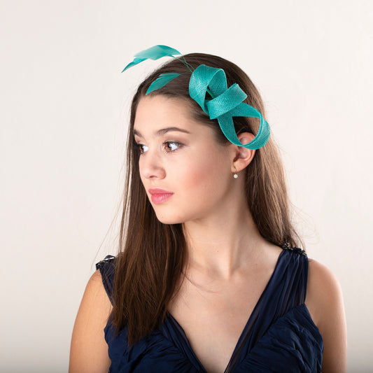 Jade Green Feather Fascinator, Wedding Guest Headpiece