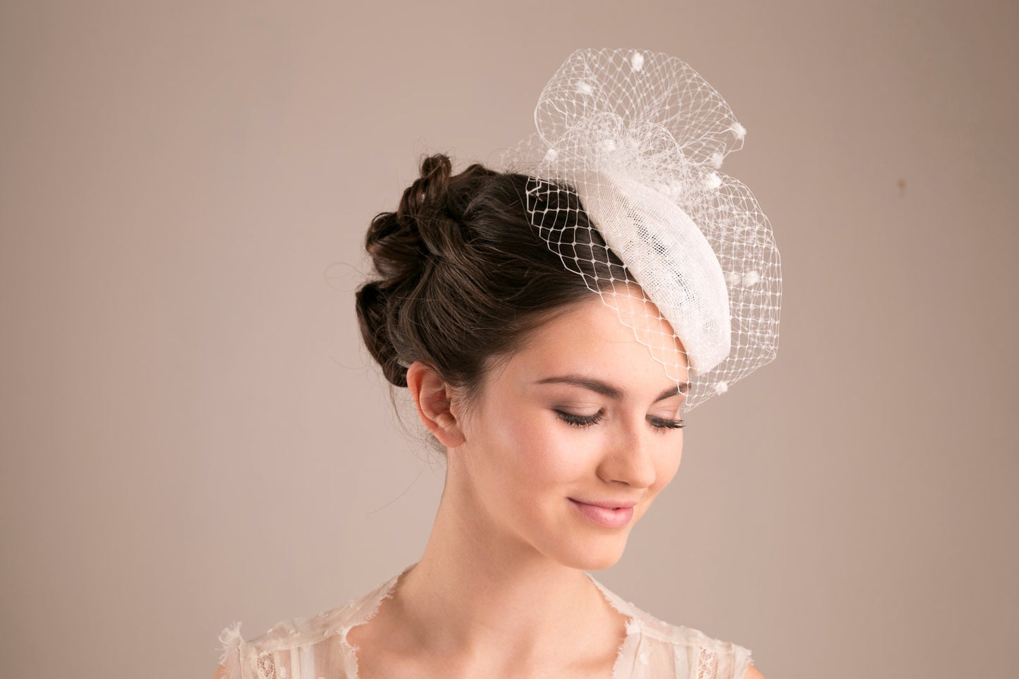 Bridal Pillbox Hat for City Hall Wedding, Veiled Millinery Wedding Headpiece