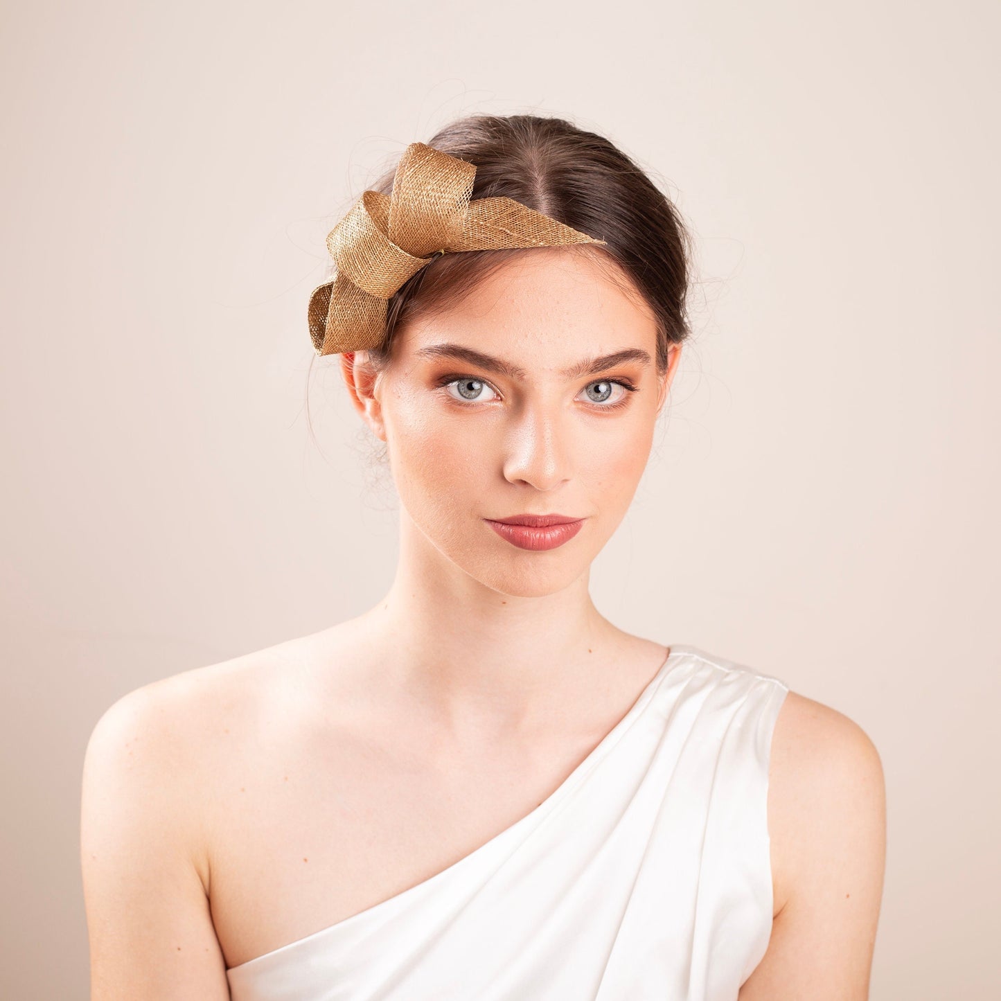 Gold Sinamay Fascinator: Wedding Guest Headpiece