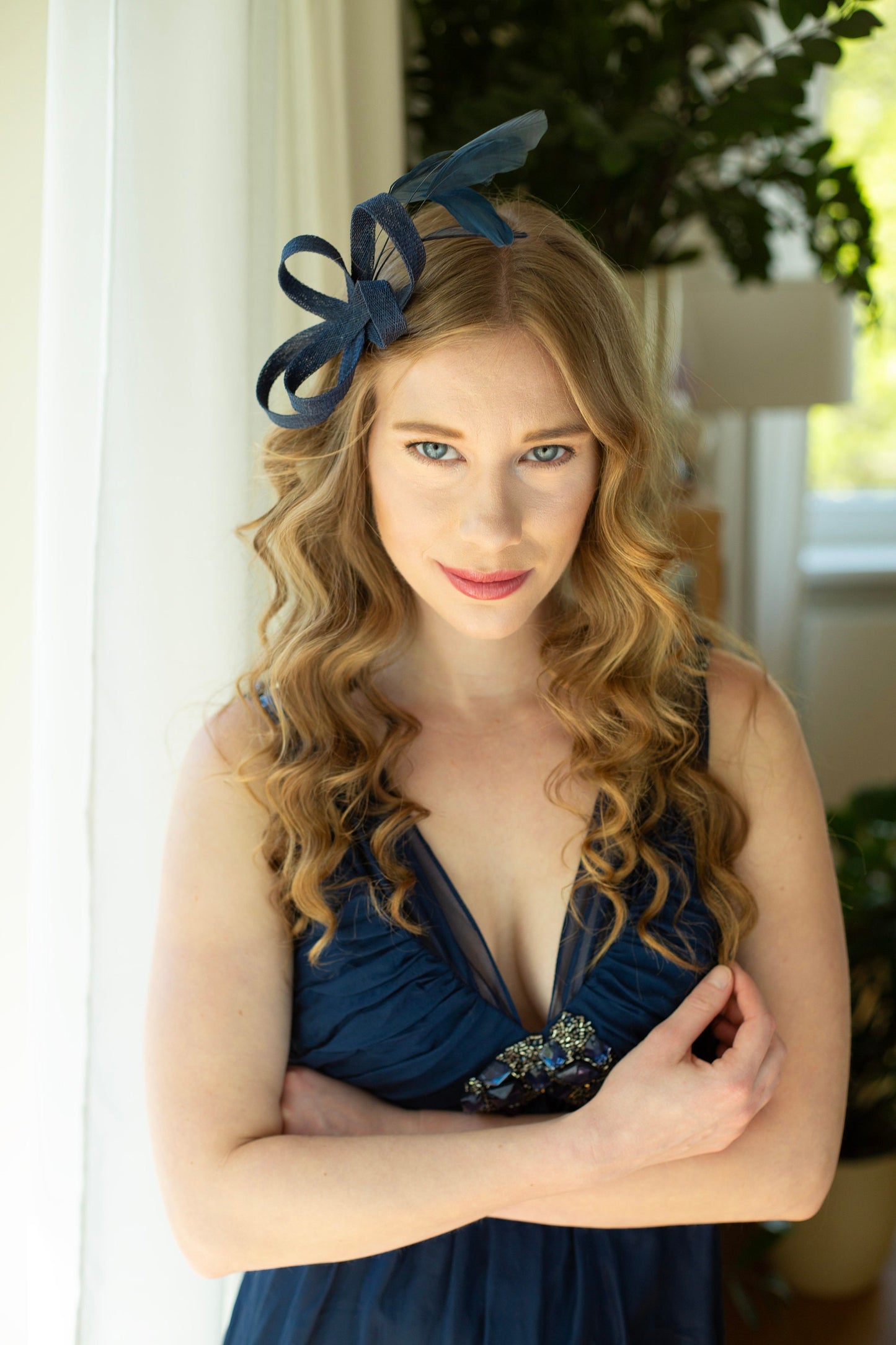 Navy Feather Fascinator: Formal Occasion Headpiece