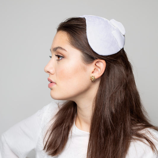 Velvet Wedding Cap Headpiece with bow, Old Hollywood style bridal cap hat, rear worn half hat