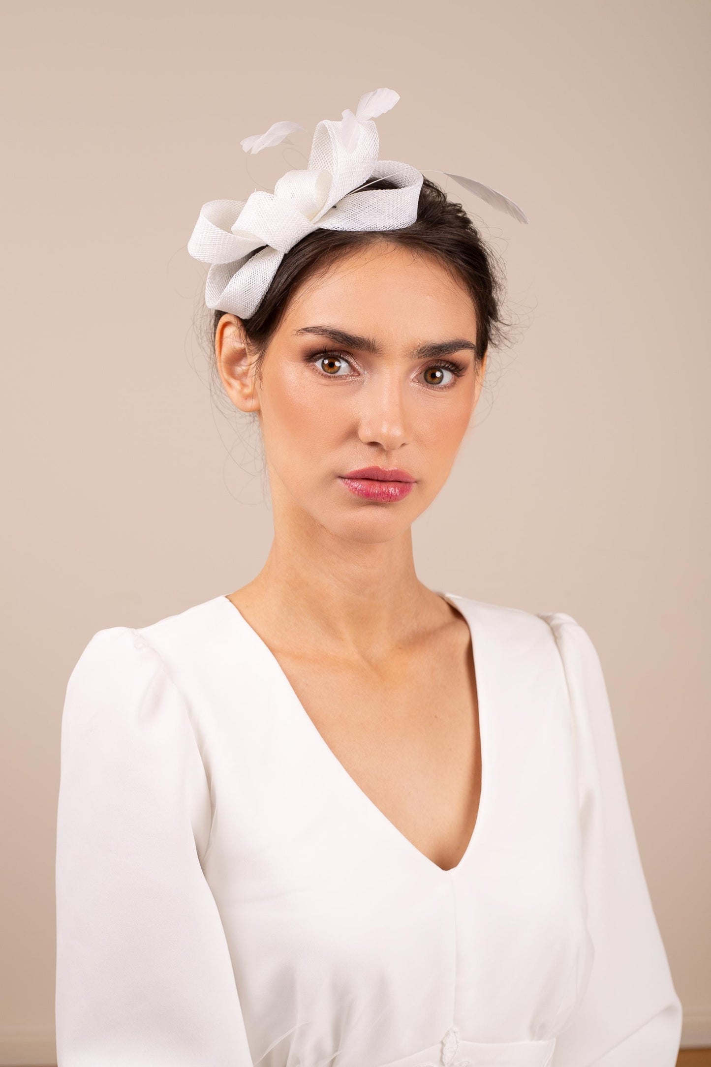 Bridal Bow Fascinator: White Feather Wedding Hairpiece