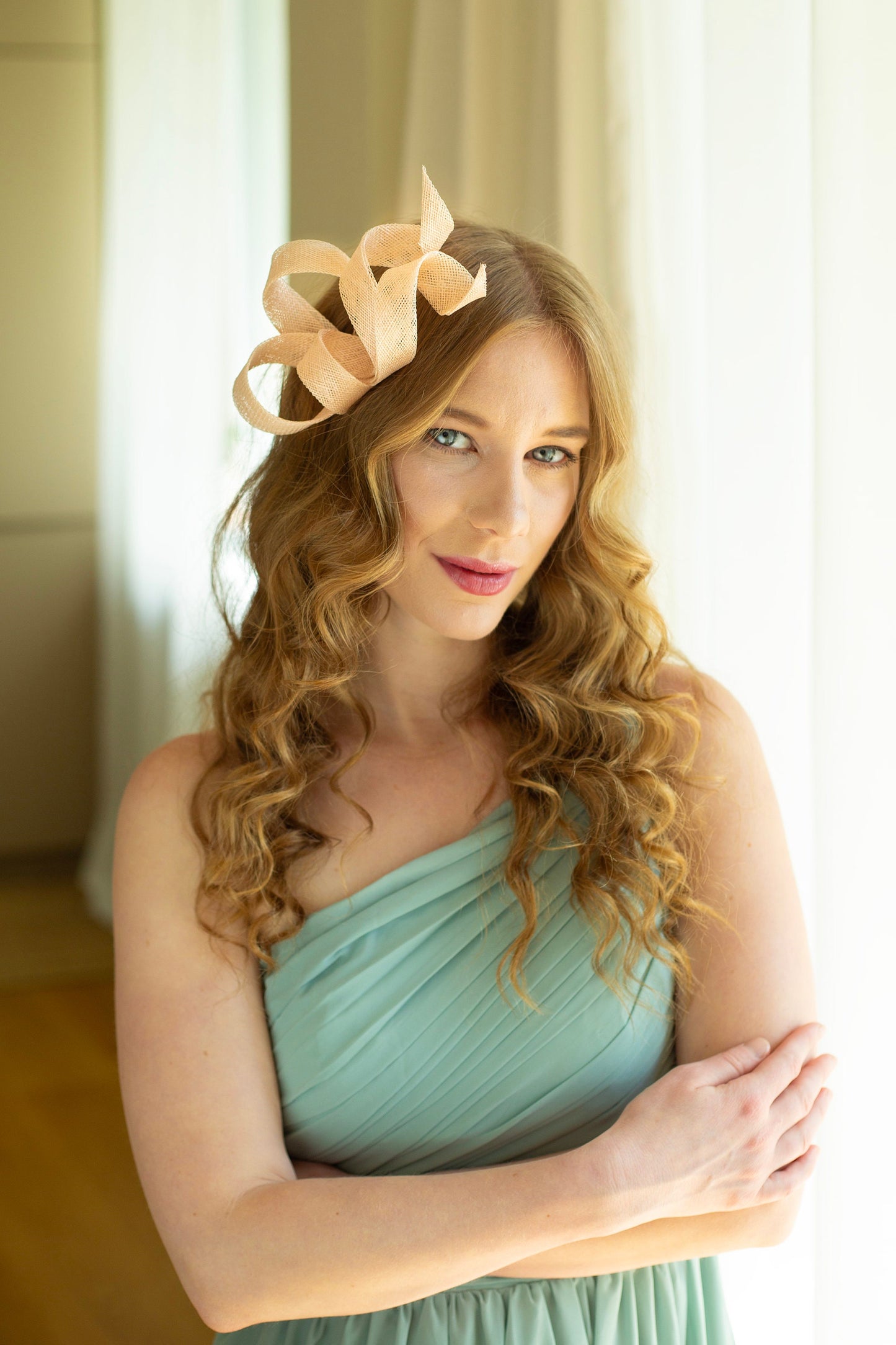 Powder Rose Sinamay Fascinator: Bridal Bow Headpiece