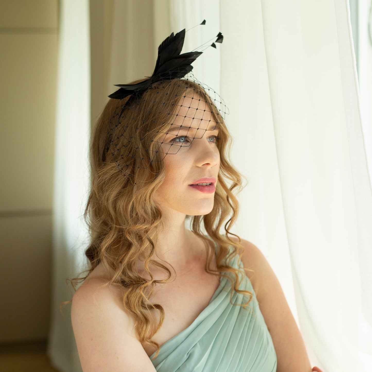 Black Feather Birdcage Veil Fascinator, Wedding Guest Headpiece