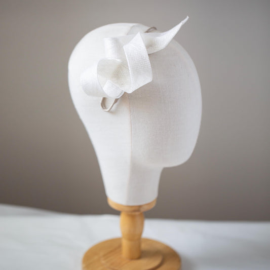 White Swirl Sinamay Fascinator: Wedding Guest Headpiece