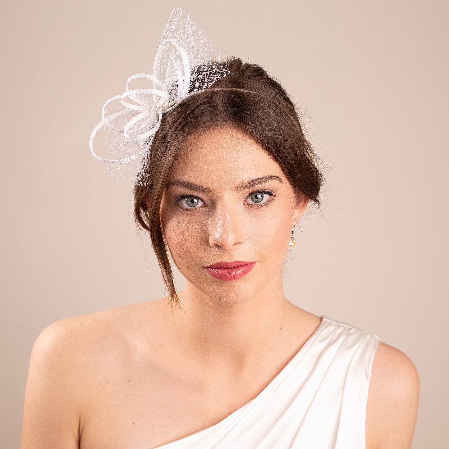 White Bridal Fascinator: Veiling Pouf Hairpiece on Headband