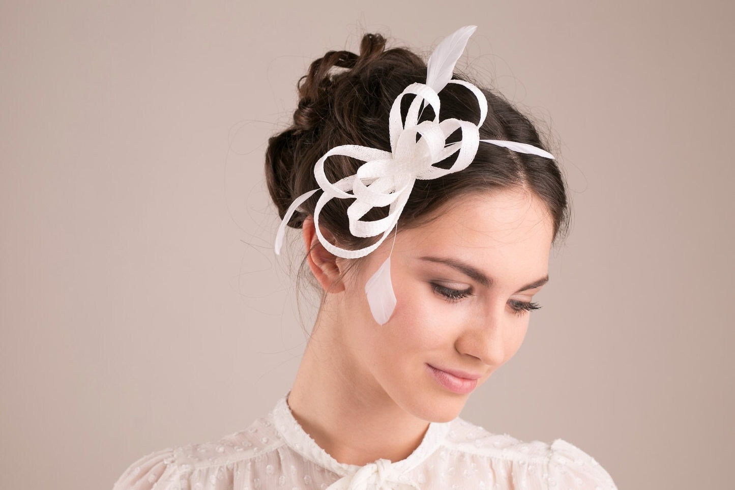 Ivory Feather Fascinator, Elegant Wedding Hairpiece
