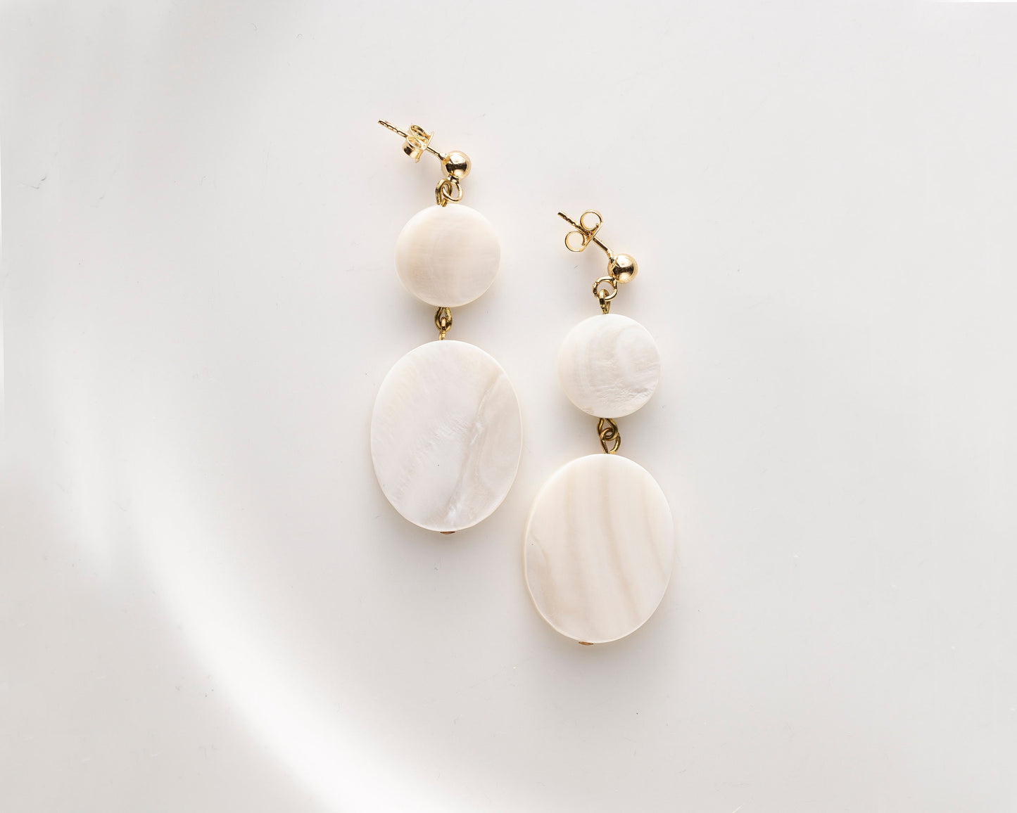 Mother-of-Pearl Drop Earrings: Hand Cut Gemstone, 14k Gold Filled