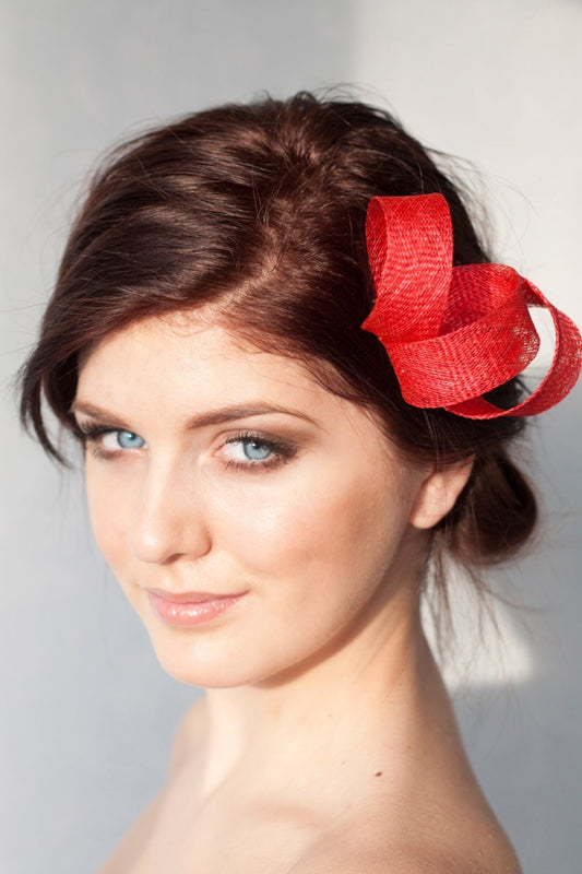 Red Fascinator for Women,  Minimalist Headpiece for Events