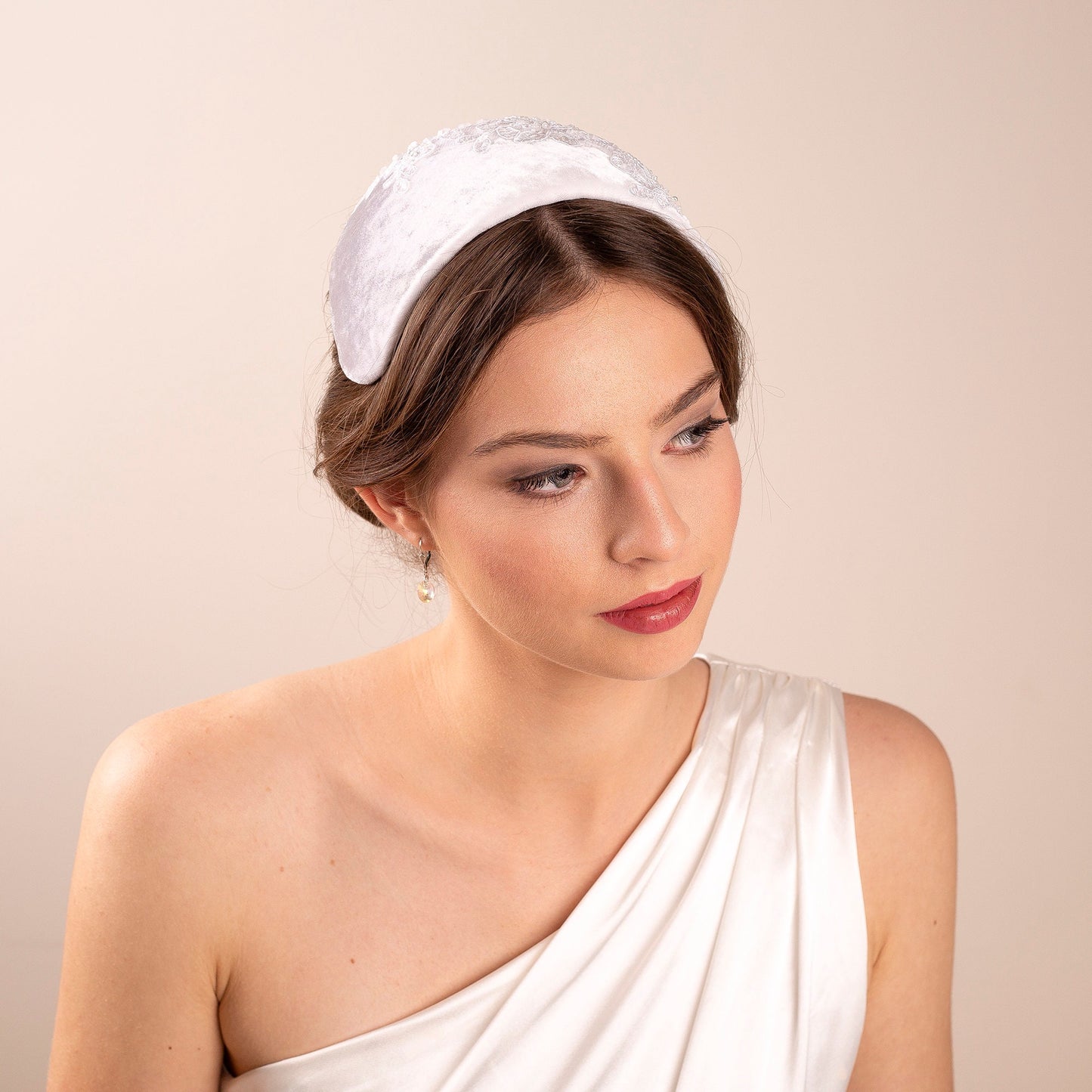 Old Hollywood Bridal Cap | Beaded Lace & Silk Velvet Headpiece Inspired by 1950s Glamour
