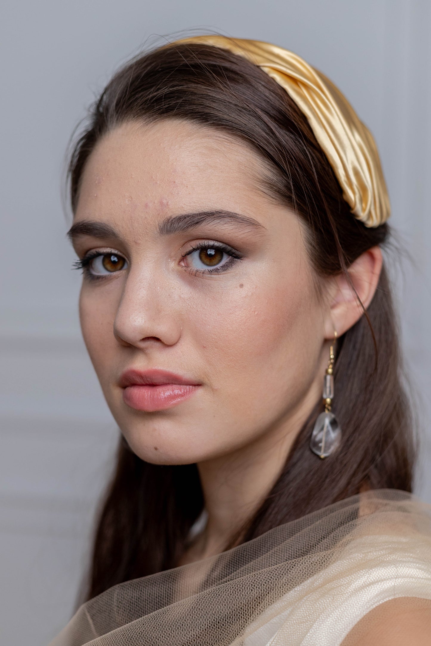 Golden Silk Satin Cap Headpiece, Old Hollywood Inspired Draped Silk Half Hat, 1950s Style Wedding Hat