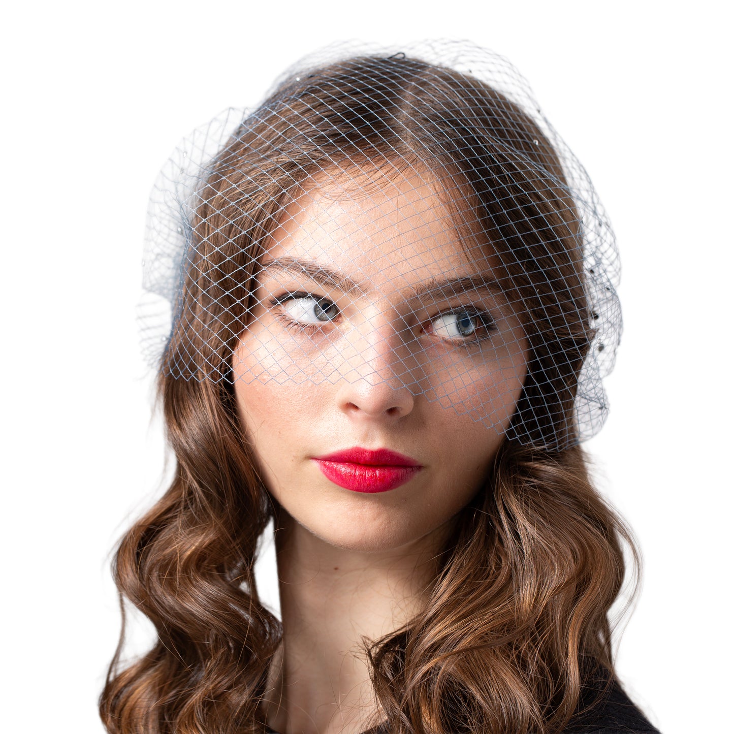 Birdcage Veil in Steel Grey with Rhinestones Glamorous Netting Birdcage for occasions, parties, Grey Face Veil in 1920s Style