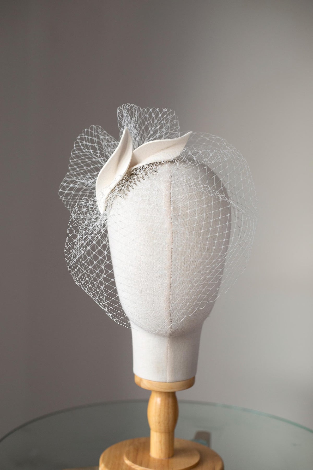 Birdcage Veil Bridal Fascinator – Ivory Felt Petals, Universal Headpiece to match Gowns, Cocktail Dresses, Tailored Suits or Jumpsuits