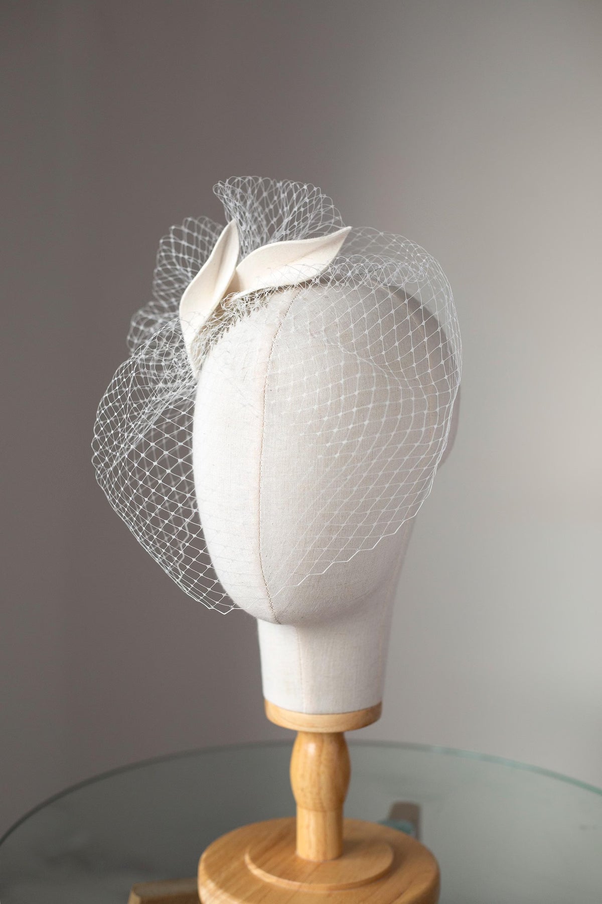 Birdcage Veil Bridal Fascinator – Ivory Felt Petals, Universal Headpiece to match Gowns, Cocktail Dresses, Tailored Suits or Jumpsuits