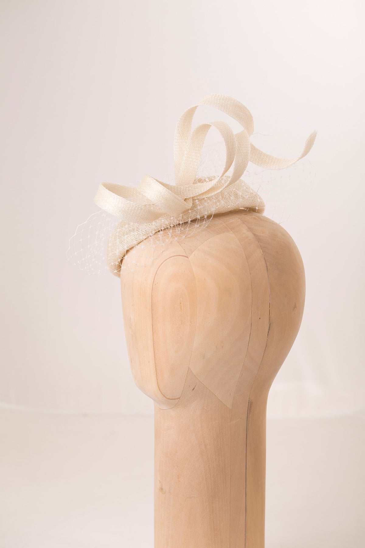 Ivory Bridal Pillbox Hat: Veiled Cocktail Millinery Fascinator with Sculptural Swirls