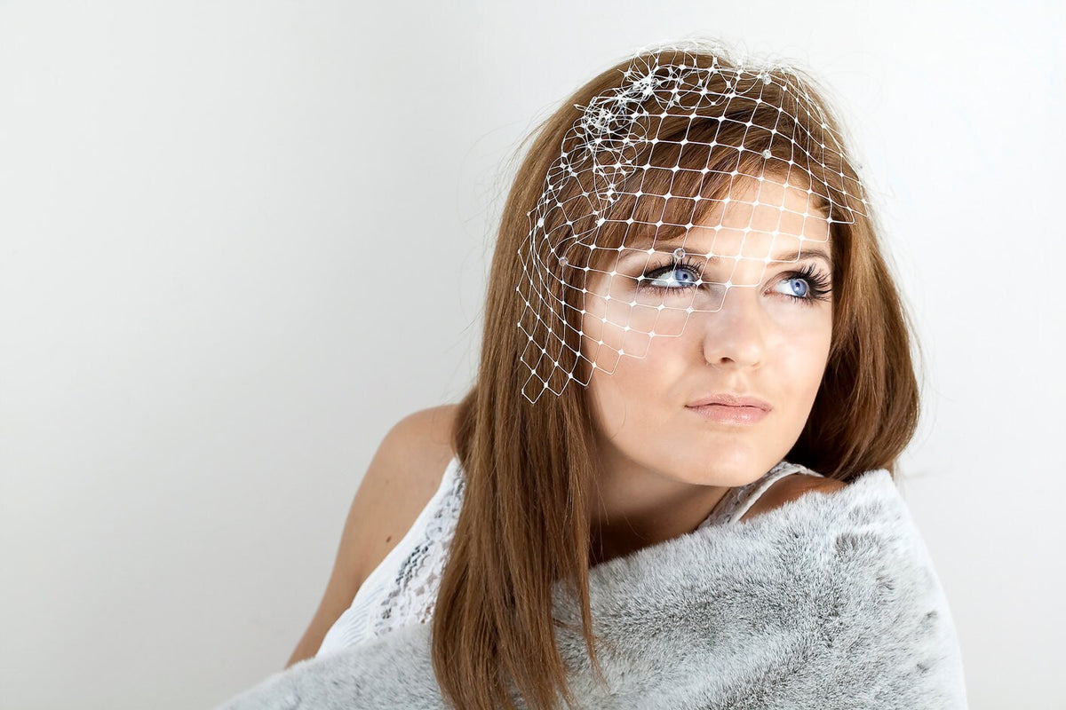 Rhinestone Bridal Birdcage Veil: Handcrafted French Netting Veil for Wedding
