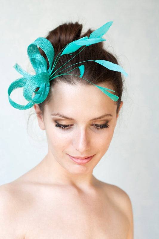 Jade Green Feather Fascinator: Wedding Guest Headpiece, Formal Even Women Fascinator