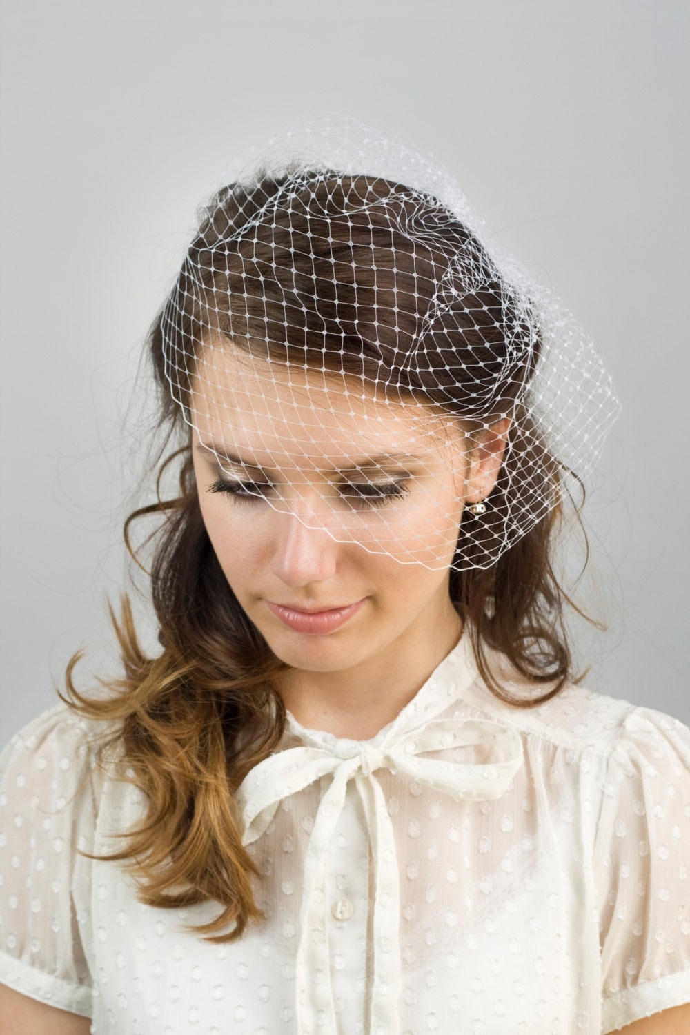 Ivory Birdcage Veil: French Netting Bridal Blusher