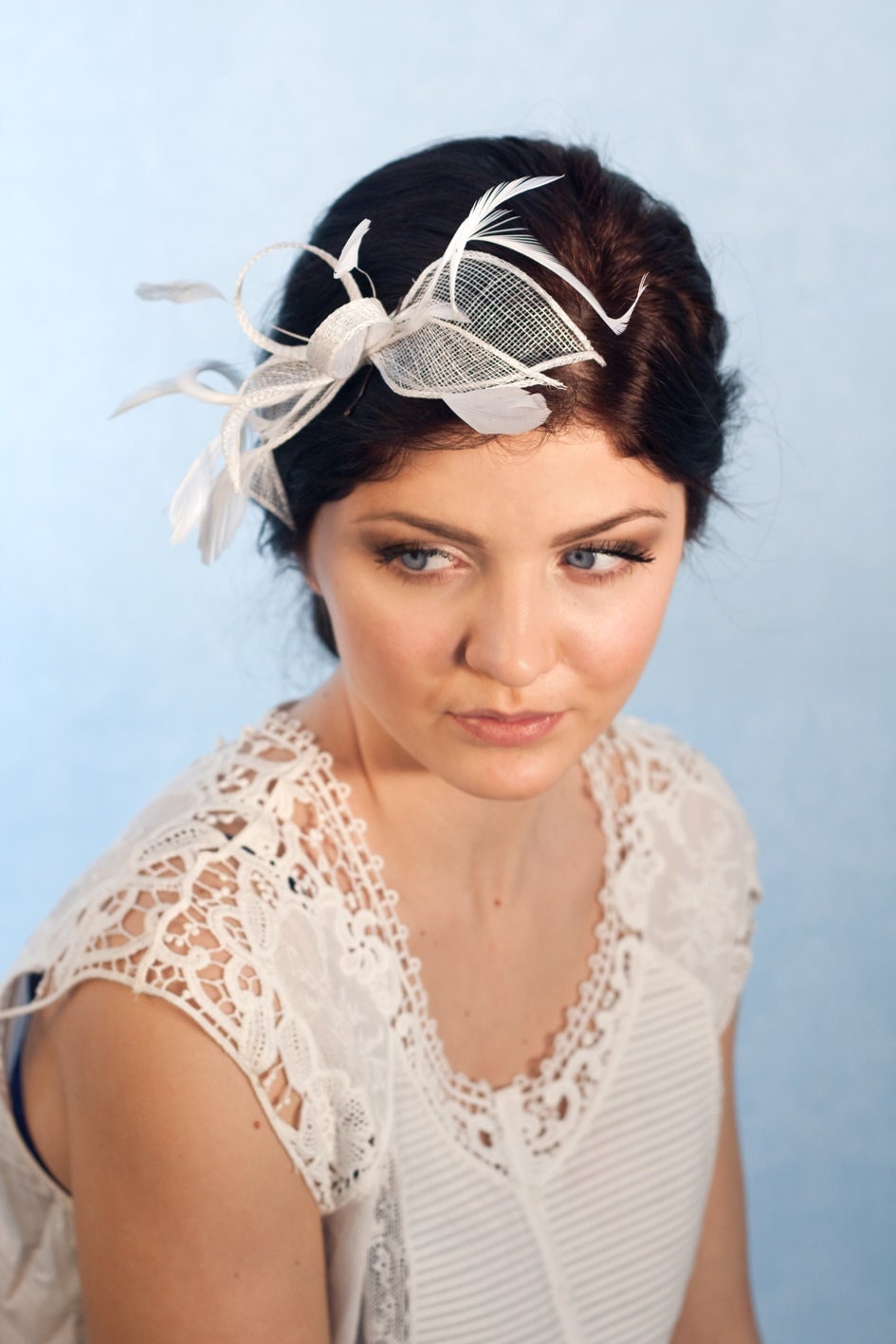 White Feather Bridal Fascinator for Modern bride - Handmade Millinery Headpiece for british wedding