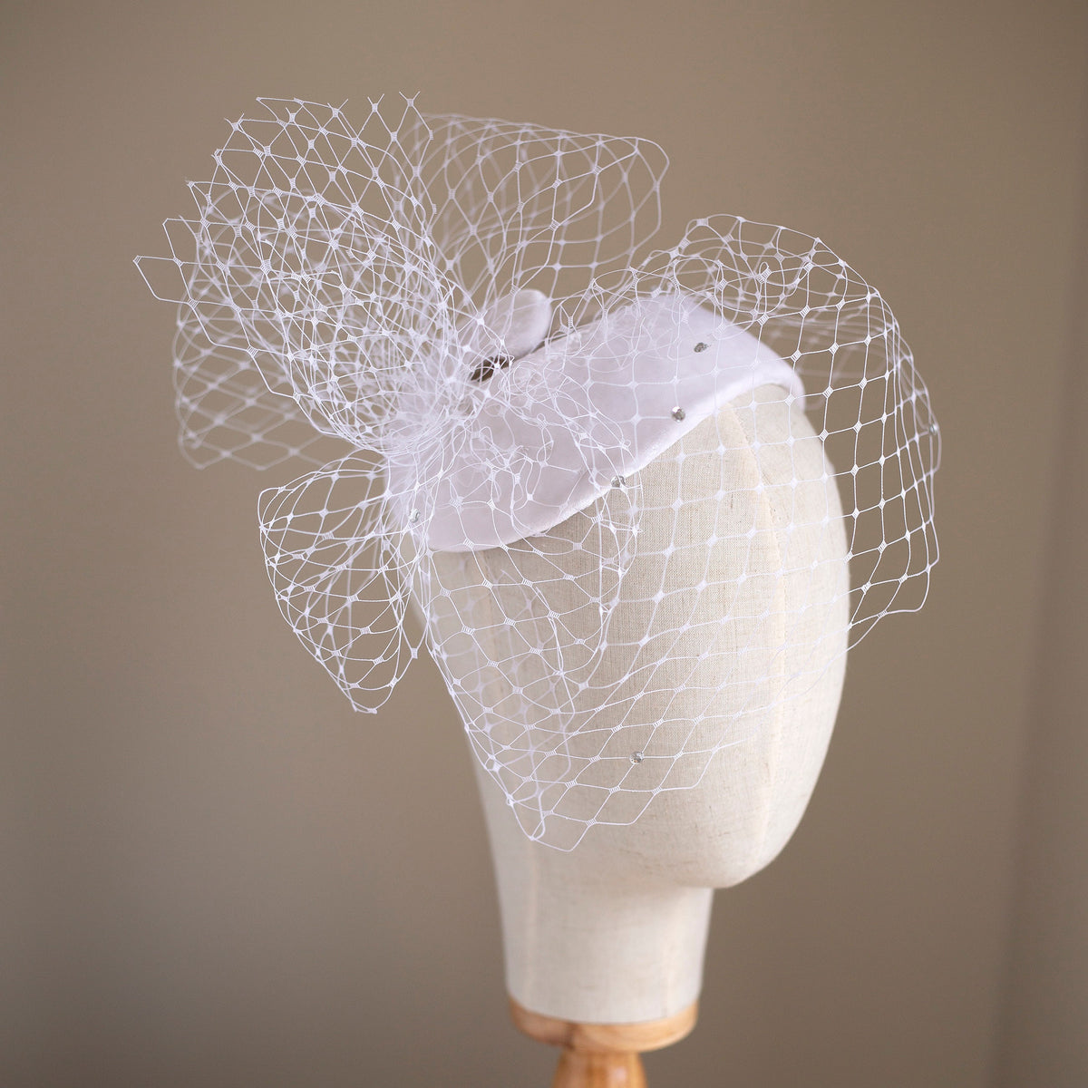 Vintage inspired Velvet Birdcage Headpiece, 1950s Style Bridal Half Hat with removable netting veil