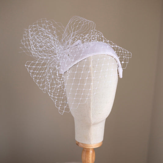 Vintage inspired Velvet Birdcage Headpiece, 1950s Style Bridal Half Hat with removable netting veil