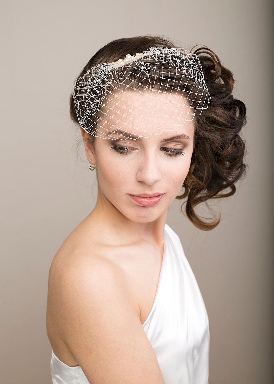Civil Wedding Swarovski Pearl Veil Pearl Birdcage Veil 6" Short Bridal Veil Pearl Beaded Comb Netting Veil City Hall Wedding Veil