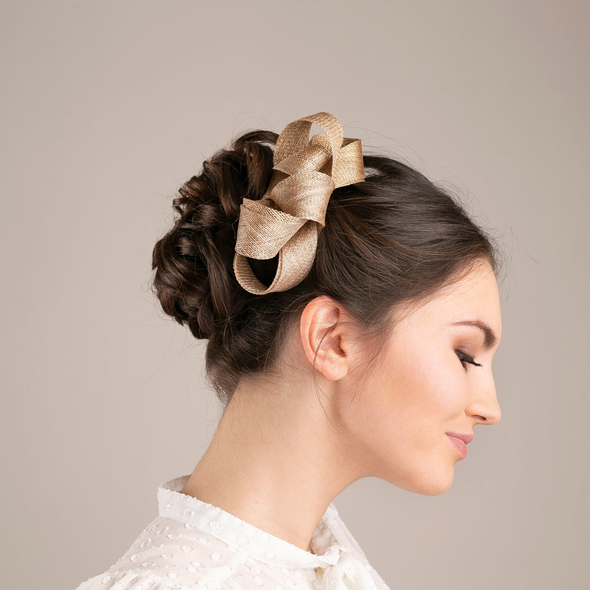 Gold Bow Bridal Fascinator: Couture Millinery Wedding Guest Headpiece
