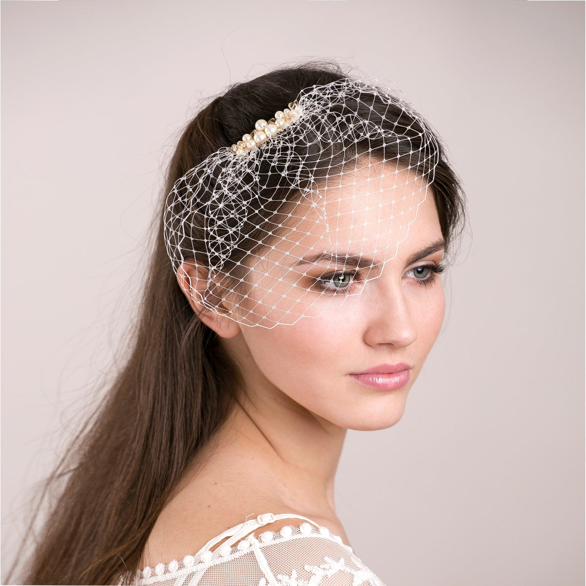 Civil Wedding Swarovski Pearl Veil Pearl Birdcage Veil 6" Short Bridal Veil Pearl Beaded Comb Netting Veil City Hall Wedding Veil