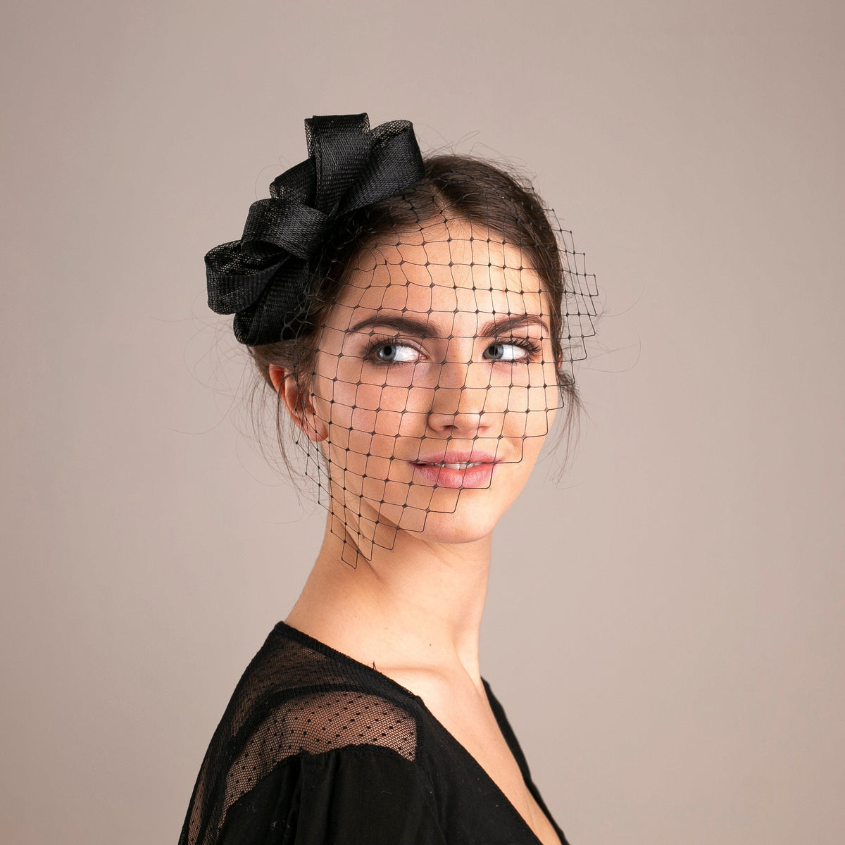 Black Bow Fascinator: Detachable Birdcage Veil Headpiece, Black Netting Veil, Short Birdcage in Black