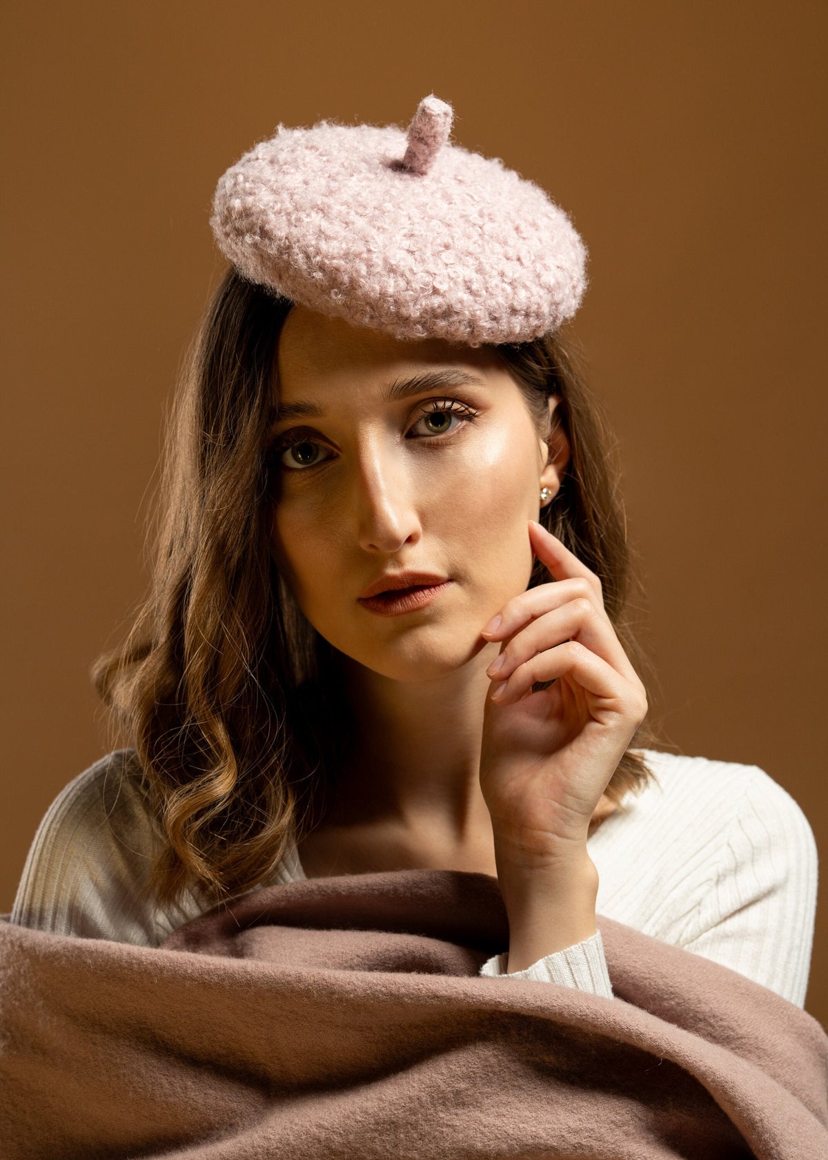 Pastel Lilac Button Hat, Boiled Wool Beret Fascinator, Autumn Winter Couture Millinery Headpiece, Small Formal Cocktail Hat for Women
