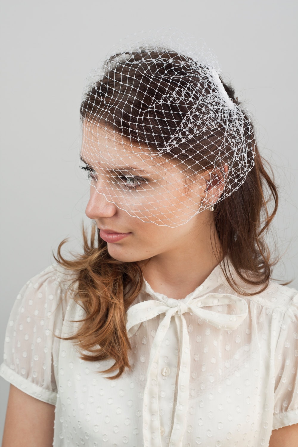 Ivory Birdcage Veil: French Netting Bridal Blusher