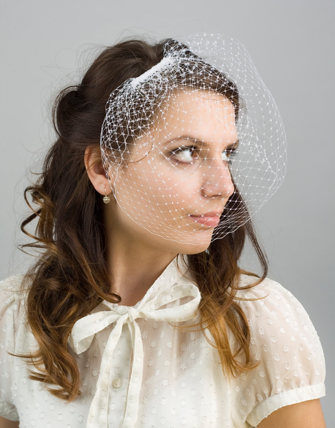 Ivory Birdcage Veil: French Netting Bridal Blusher