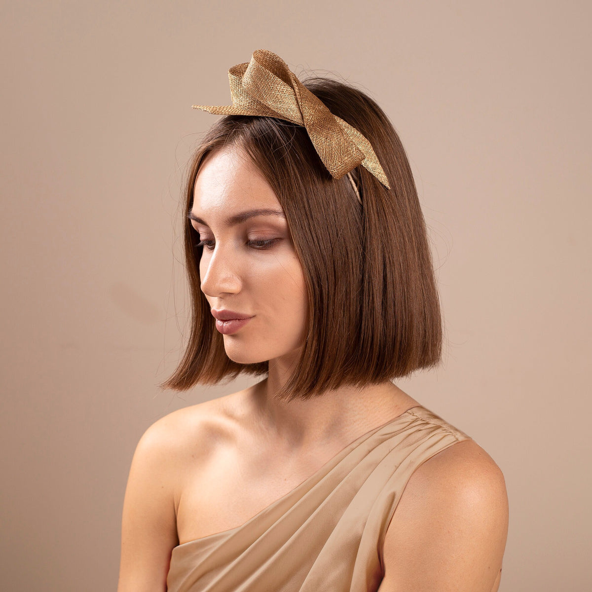 Gold Women Fascinator: Minimalist Bow Headpiece on Headband
