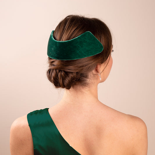 Dark Green Velvet Bun Headpiece: Vintage Millinery Bandeau