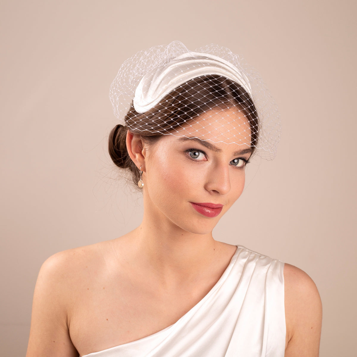 Grace Kelly Inspired Bridal Caplet Hat | Silk Satin Wedding Headpiece, Old Hollywood Bridal Headpiece for Brides