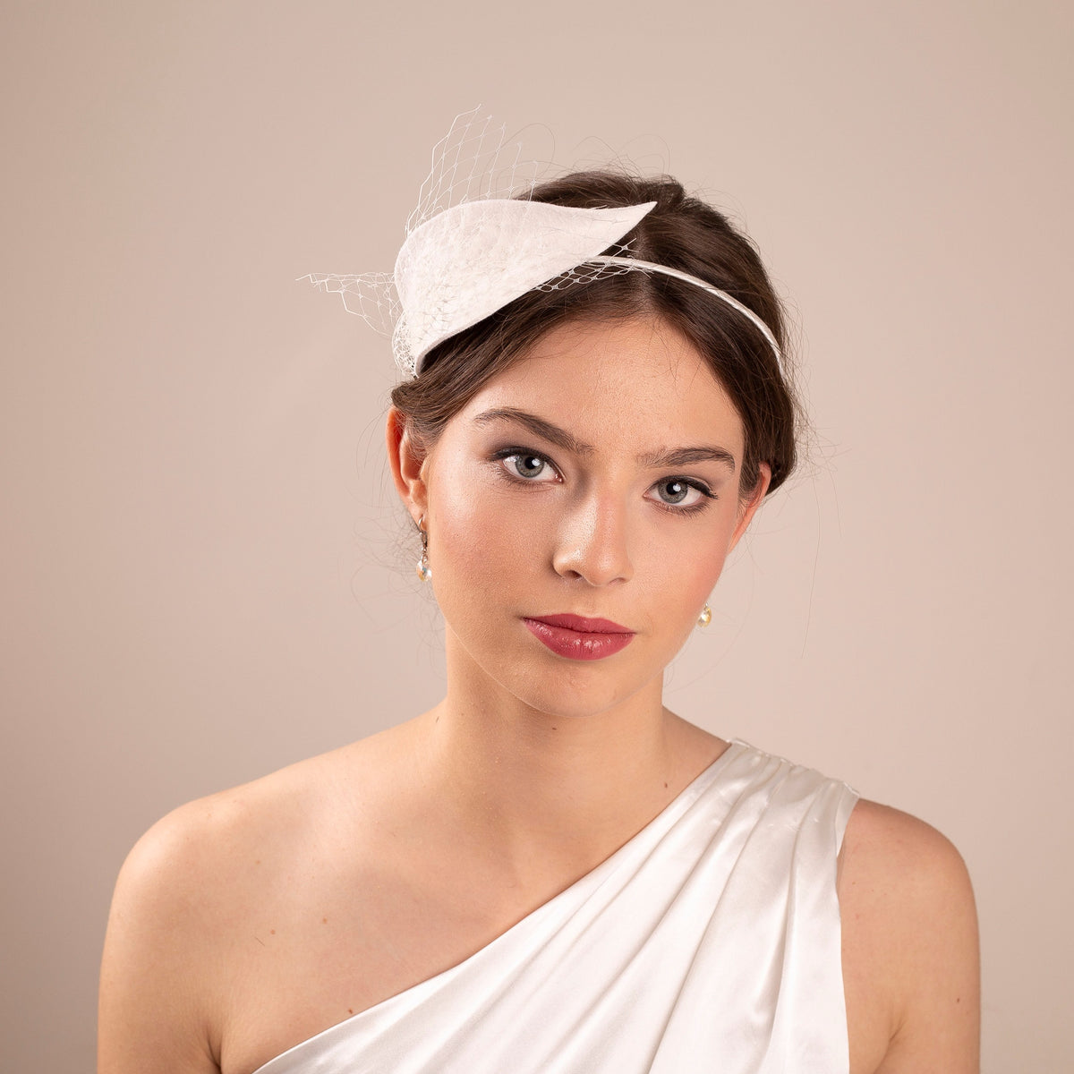 Bridal Felt Leaf Headband with Veiling - Wedding Petal Headpiece with Netting Accent, comfortable bridal headband