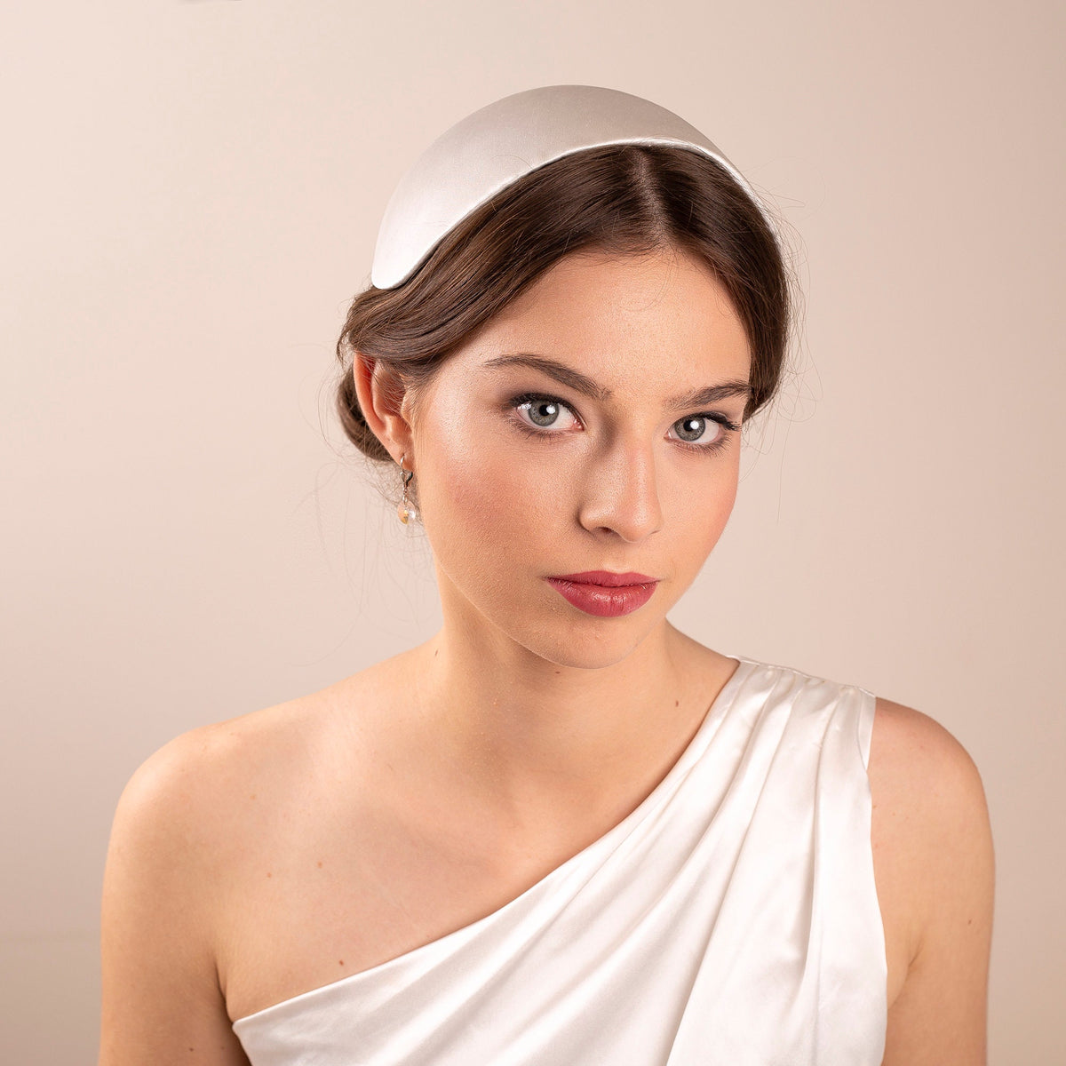 Vintage Inspired Ivory Silk Satin Wedding Cap Headpiece, Silk Half Hat, Hollywood Glam Cap Hat