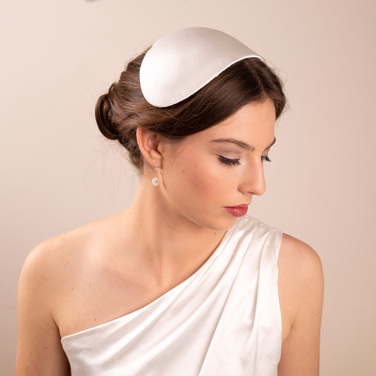 Vintage Inspired Ivory Silk Satin Wedding Cap Headpiece, Silk Half Hat, Hollywood Glam Cap Hat