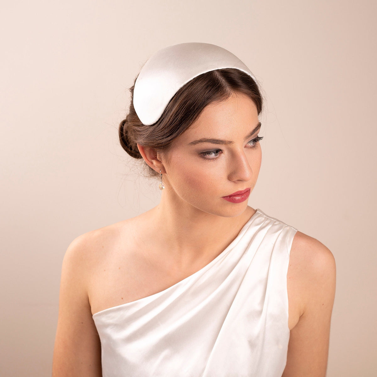 Vintage Inspired Ivory Silk Satin Wedding Cap Headpiece, Silk Half Hat, Hollywood Glam Cap Hat
