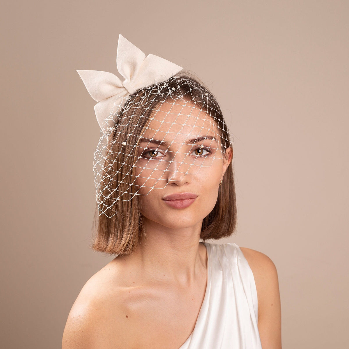 Oversized Bow Birdcage Veil: Pearl Scattered Civil Wedding Headpiece