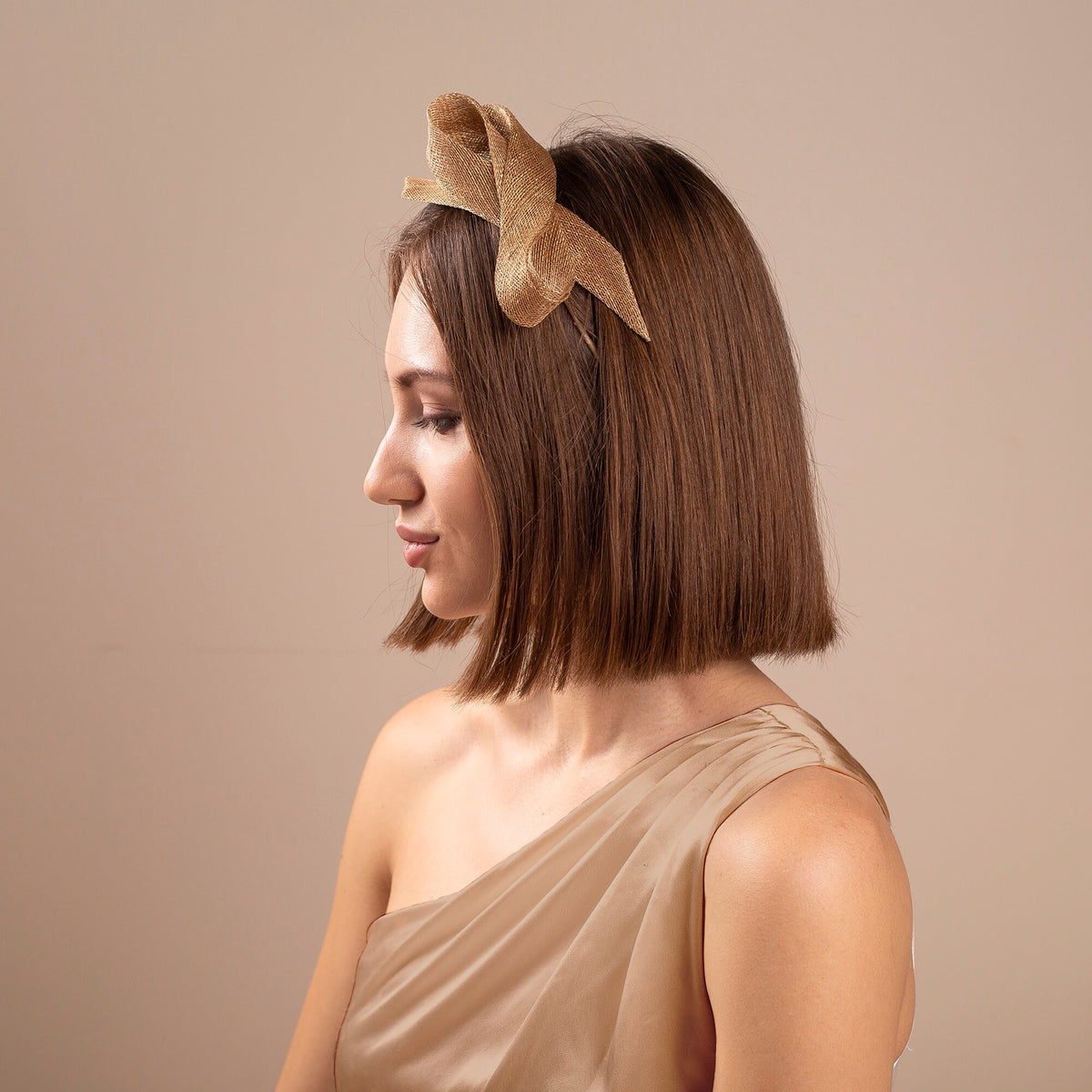 Gold Women Fascinator: Minimalist Bow Headpiece on Headband