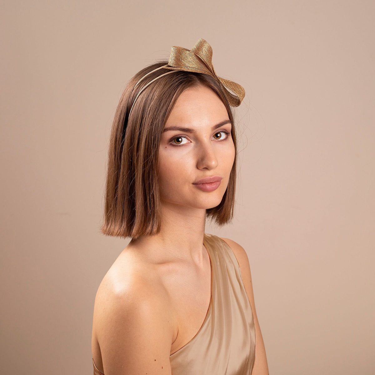 Gold Women Fascinator: Minimalist Bow Headpiece on Headband
