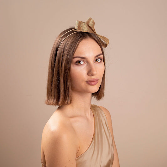 Gold Women Fascinator: Minimalist Bow Headpiece on Headband