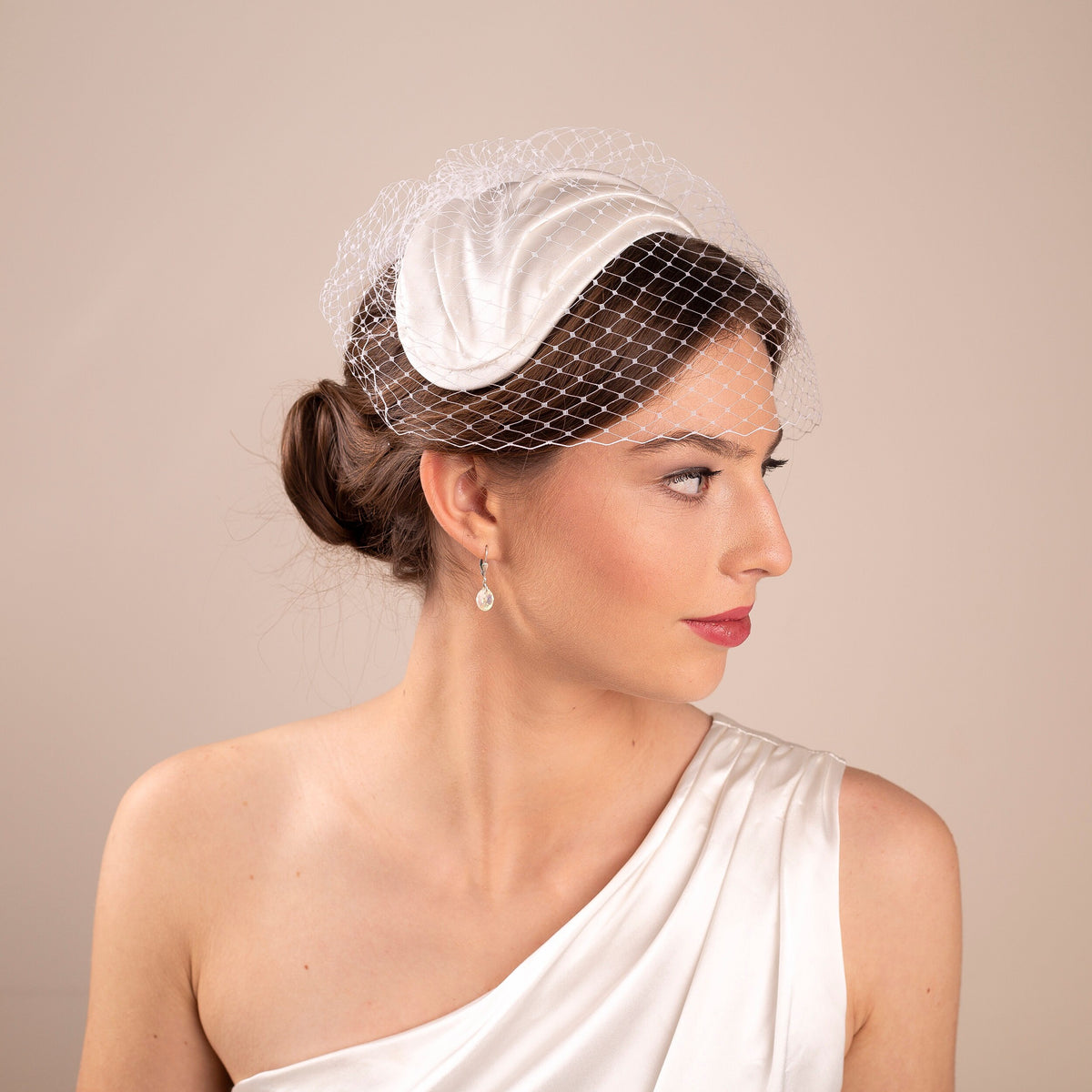 Grace Kelly Inspired Bridal Caplet Hat | Silk Satin Wedding Headpiece, Old Hollywood Bridal Headpiece for Brides