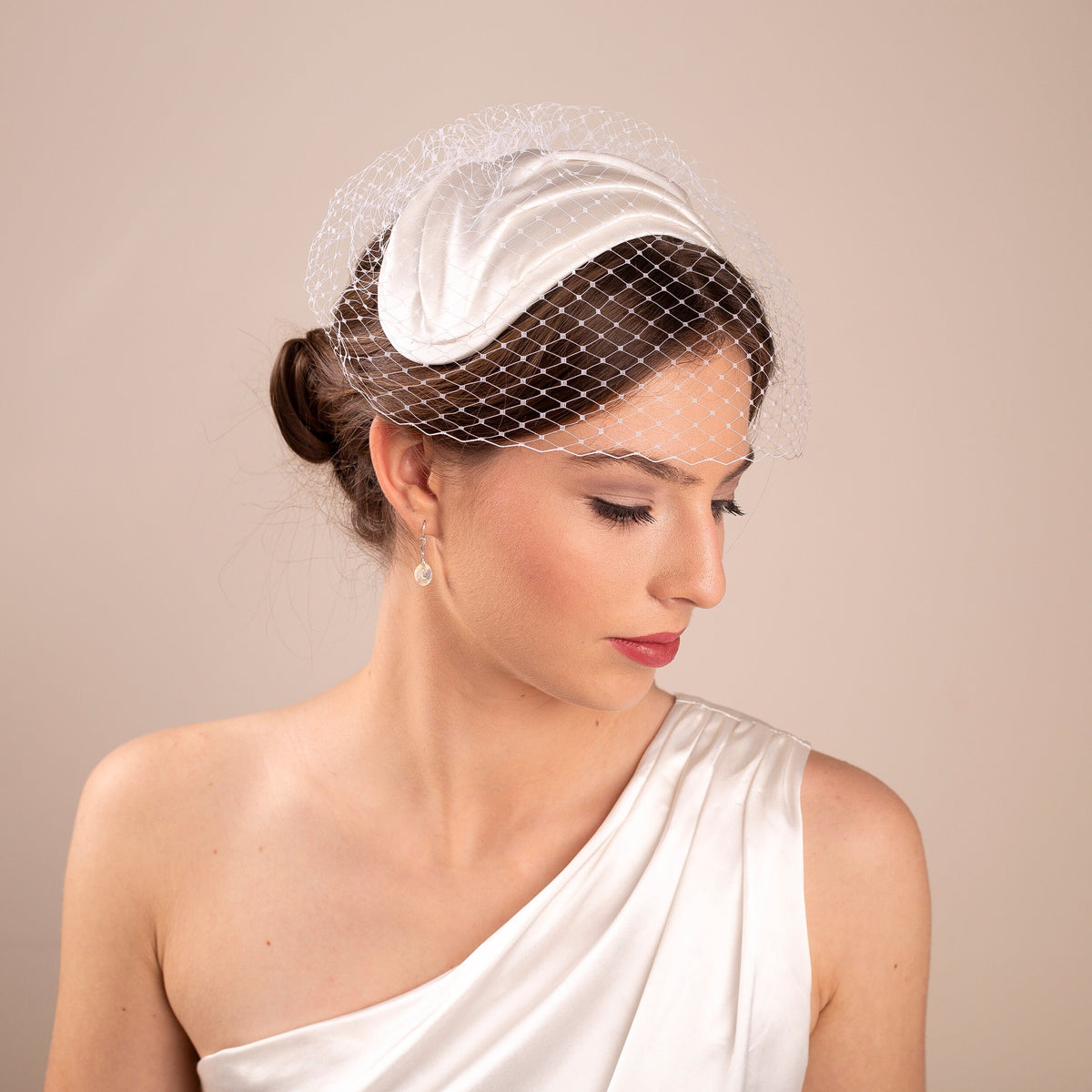 Grace Kelly Inspired Bridal Caplet Hat | Silk Satin Wedding Headpiece, Old Hollywood Bridal Headpiece for Brides