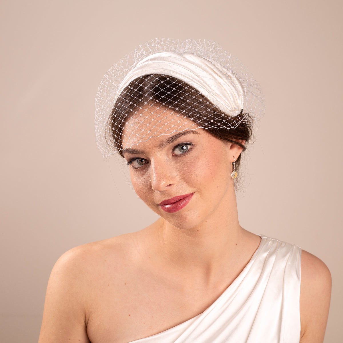 Grace Kelly Inspired Bridal Caplet Hat | Silk Satin Wedding Headpiece, Old Hollywood Bridal Headpiece for Brides
