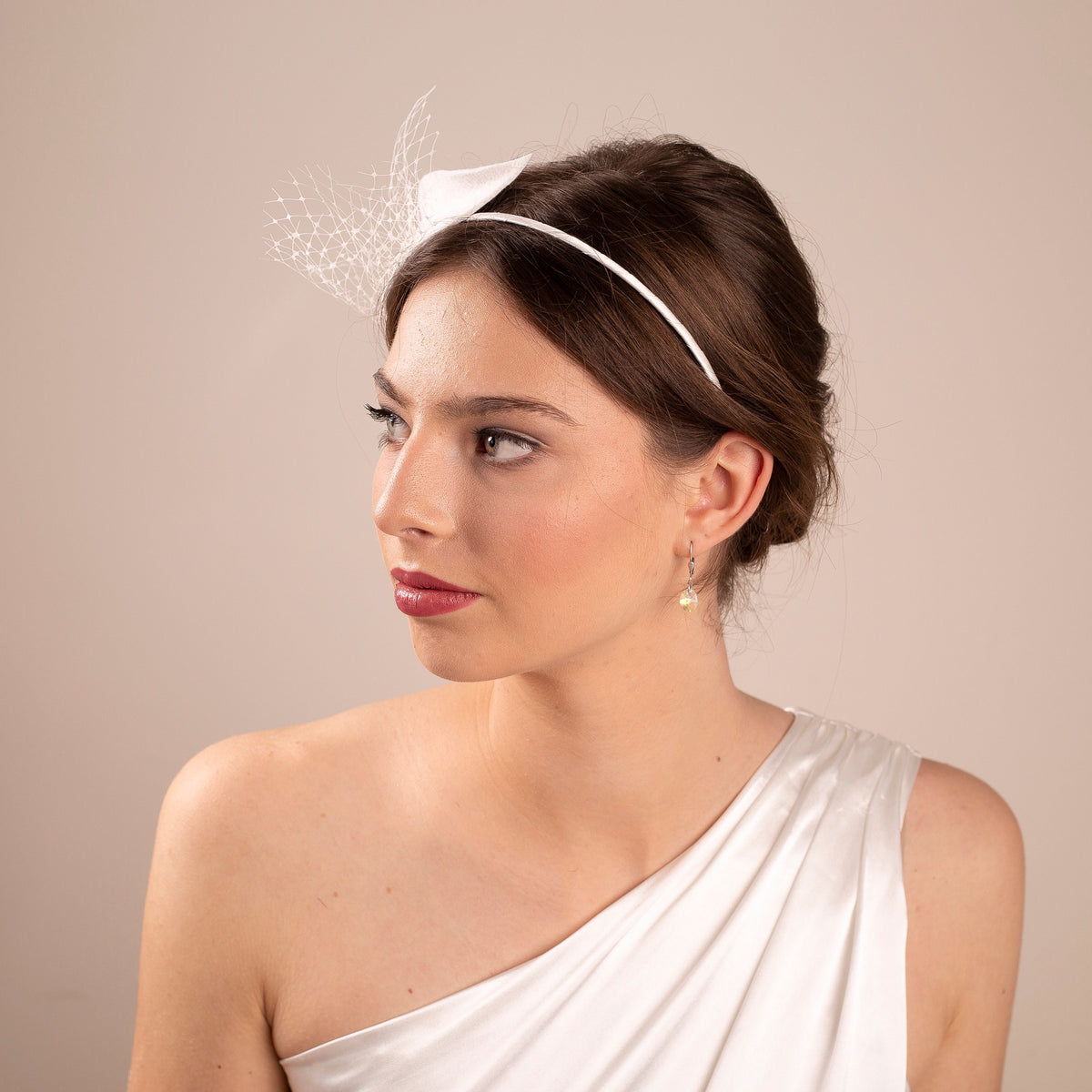 Bridal Felt Leaf Headband with Veiling - Wedding Petal Headpiece with Netting Accent, comfortable bridal headband